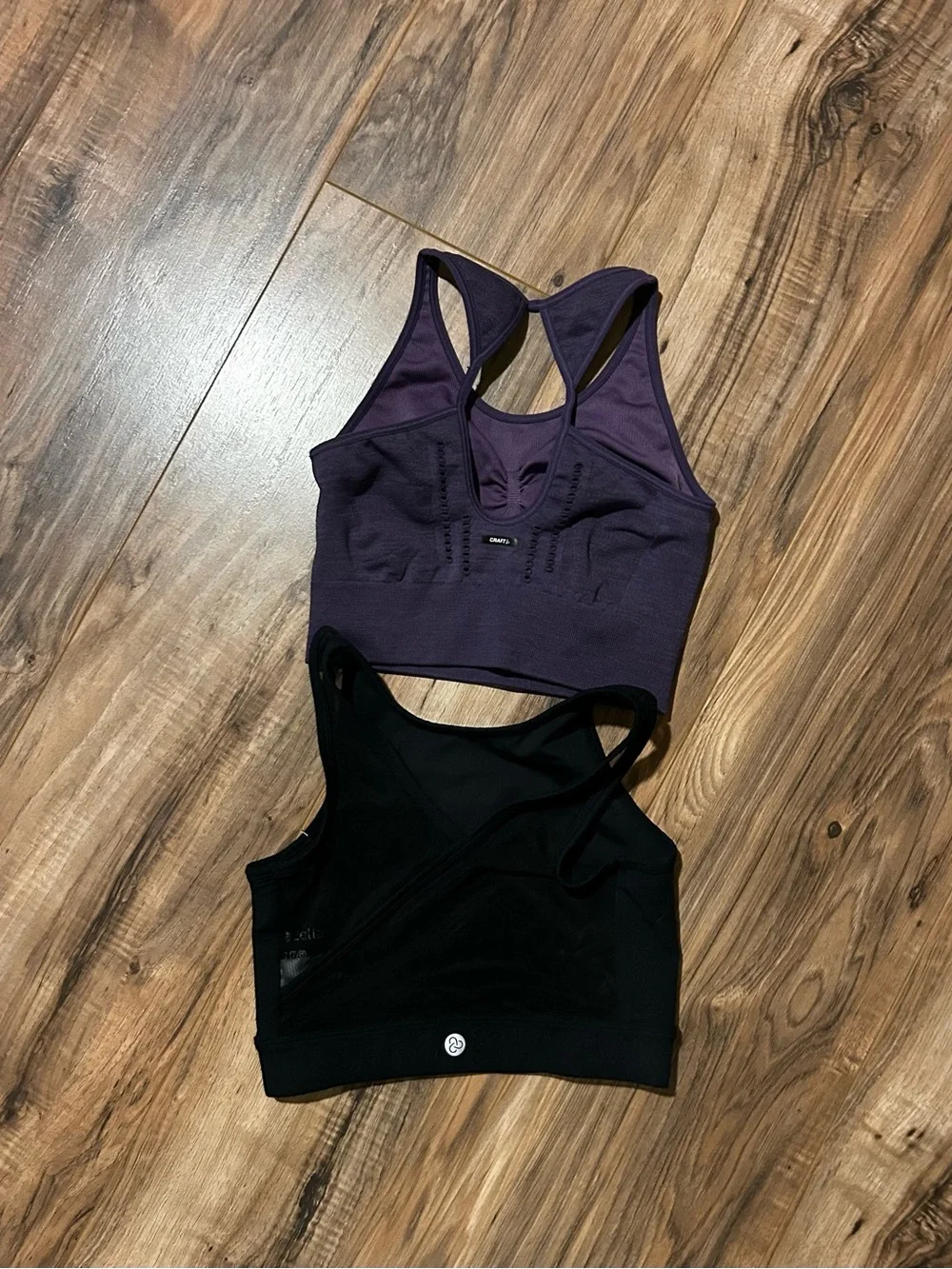 Girls Purple Racerback & Black Scoop Sports Bras